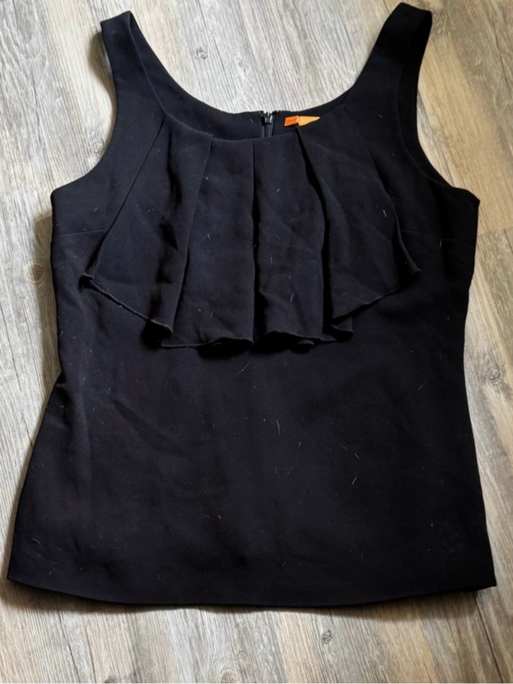 Tory Burch Black Pleated Ruffle Front Tank Top
